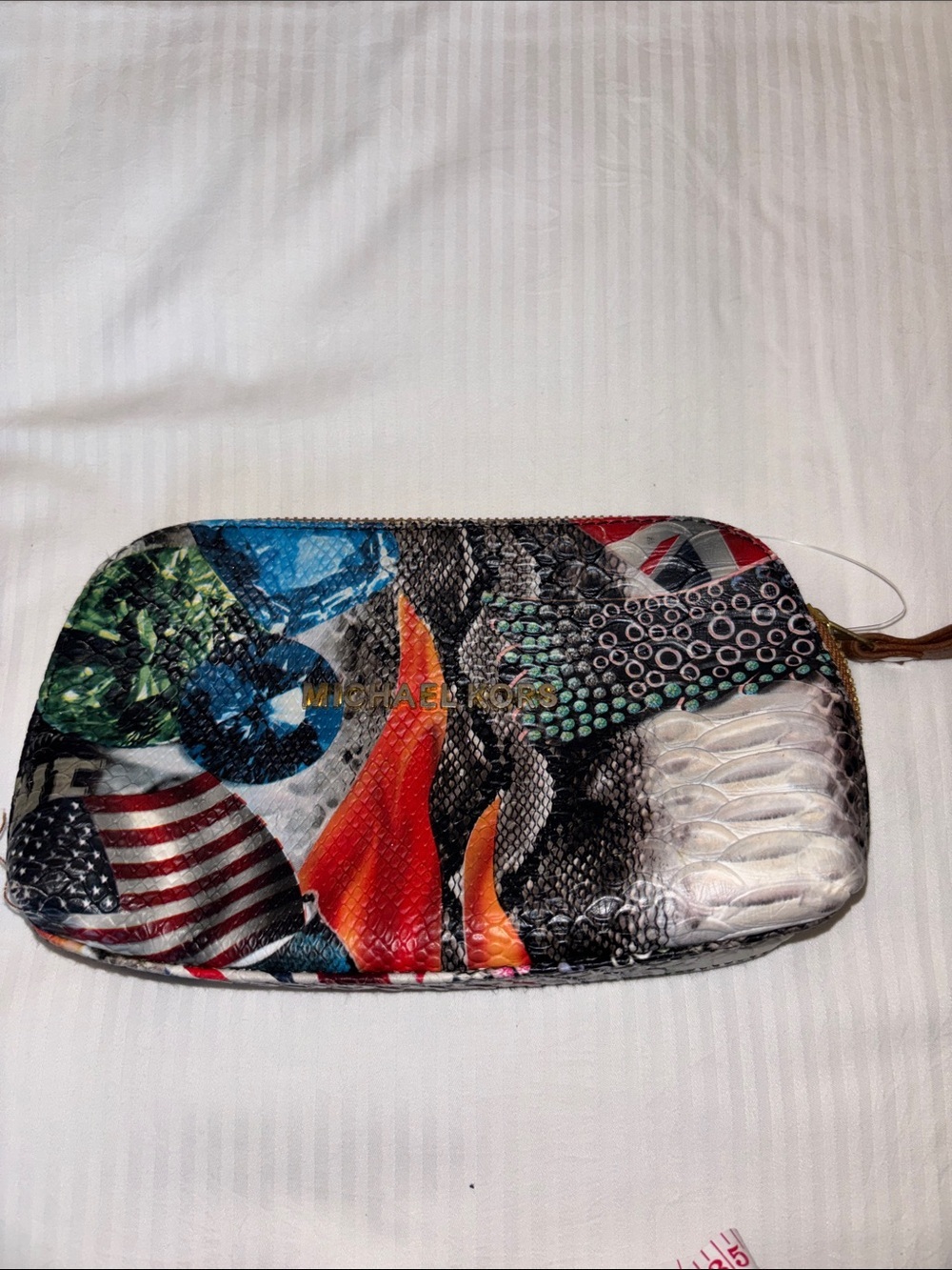 Graphic Python-Texture Wristlet with Red Lip Print FUN AND FABULOUS